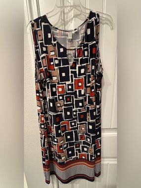 Tacera Black, Rust & Taupe Geometric Shift Dress